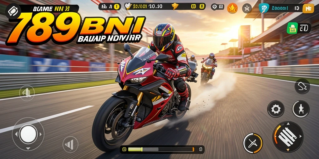 Screenshot gameplay 789BNI yang menunjukkan aksi balapan motor yang seru.