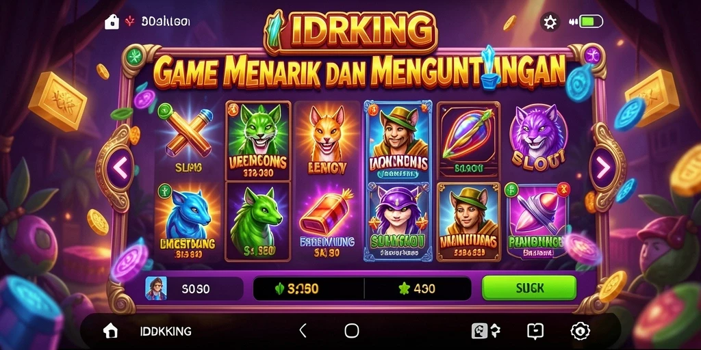 Screenshot utama IDRKING menampilkan gameplay seru dengan simbol slot yang menarik.