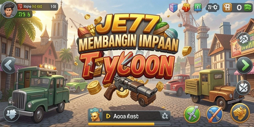 Screenshot gameplay JET77 yang menunjukkan usaha membangun bisnis Tycoon.