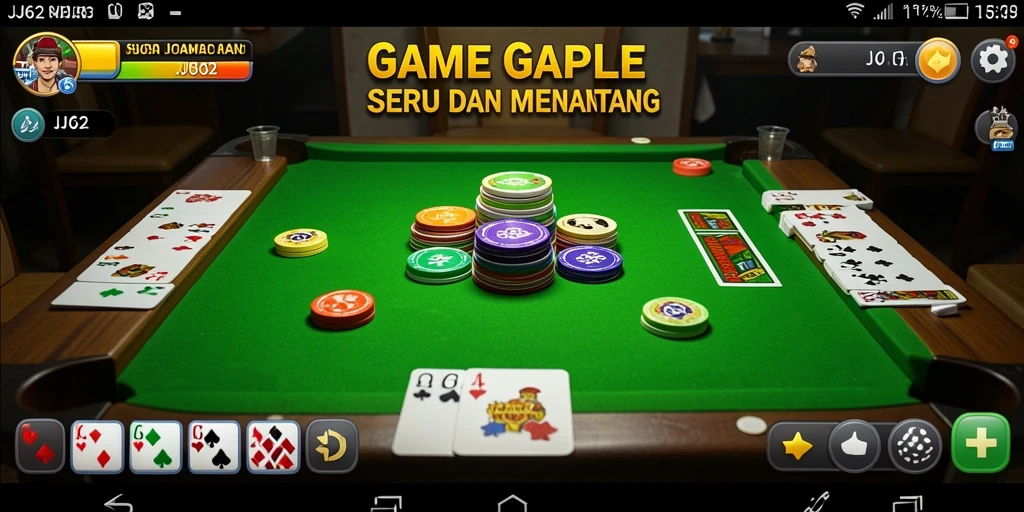 Screenshot gameplay JJ62 menampilkan suasana bermain Gaple yang seru.