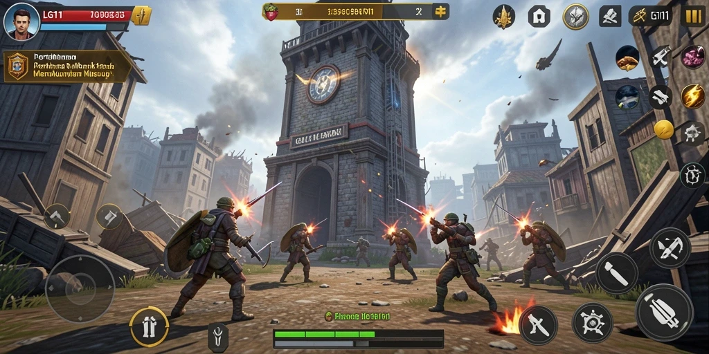 Tangkapan layar gameplay LG111 menampilkan aksi menara pertahanan yang seru.