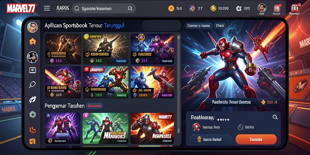 Tampilan gameplay dan antarmuka pengguna MARVEL77 yang modern.