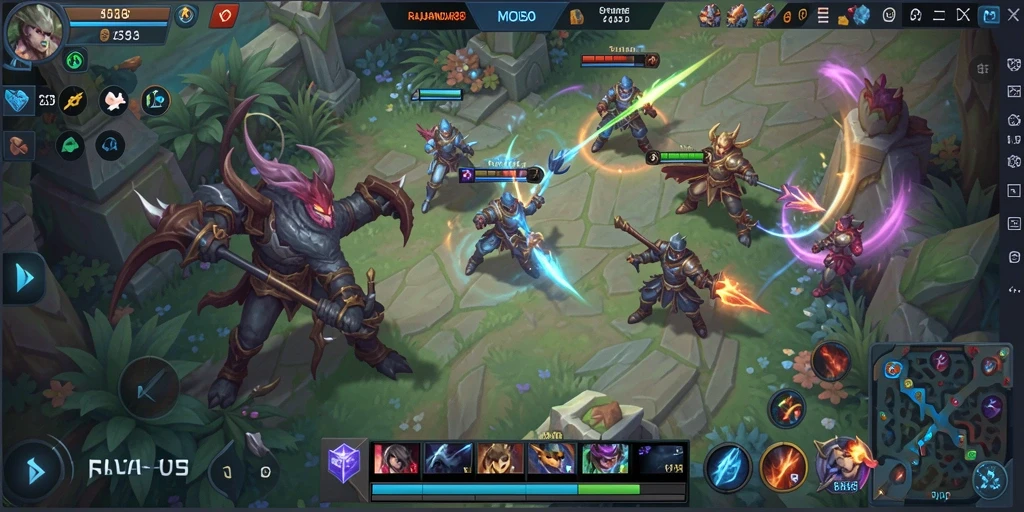 Tampilan seru gameplay RAJABANDAR88 di arena MOBA.