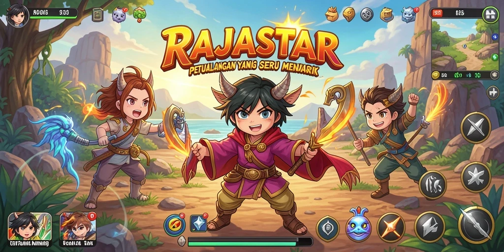 Tampilan gameplay menawan dari RAJASTAR yang penuh karakter anime.