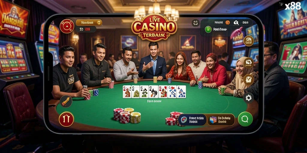 Tampilan gameplay Live Casino yang seru dan interaktif di X88.